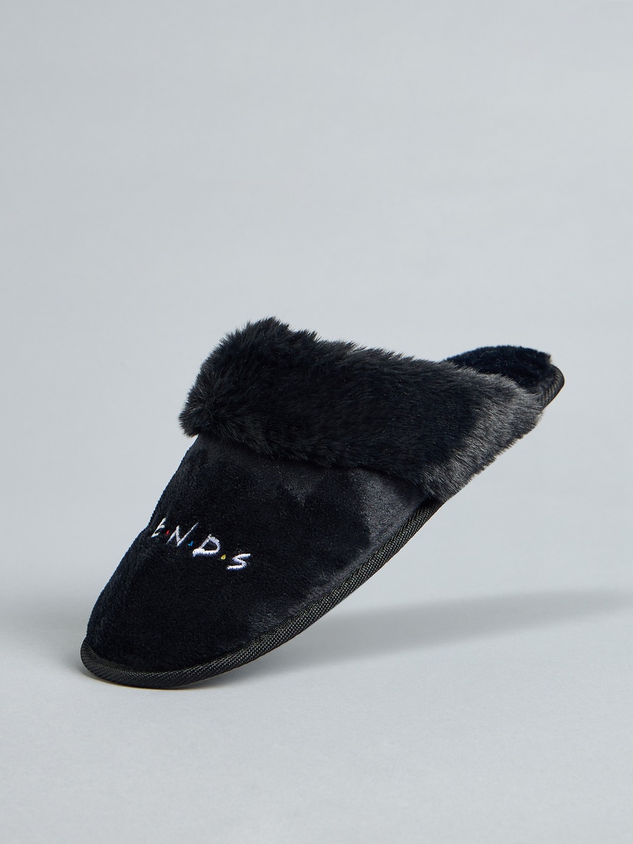 Friends Embroidered Plush Bedroom Mules