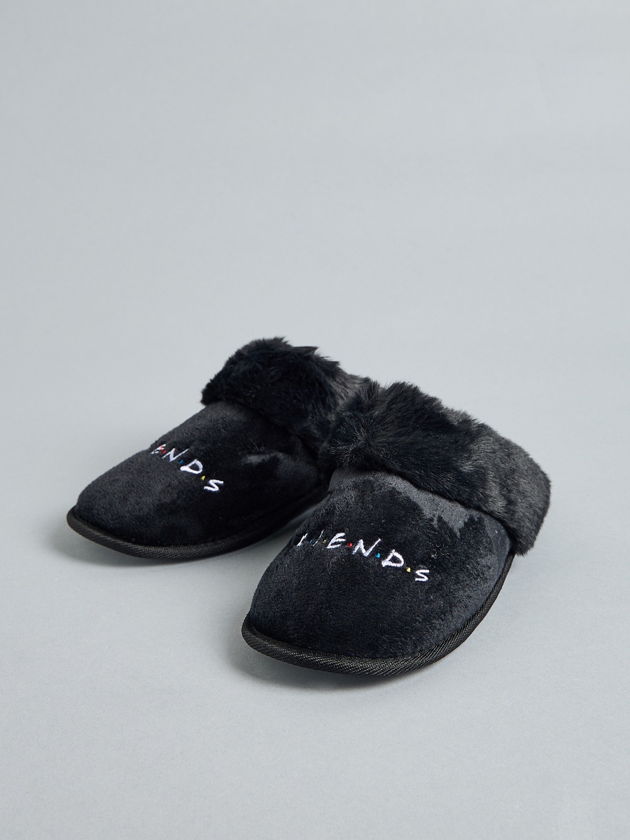 Friends Embroidered Plush Bedroom Mules