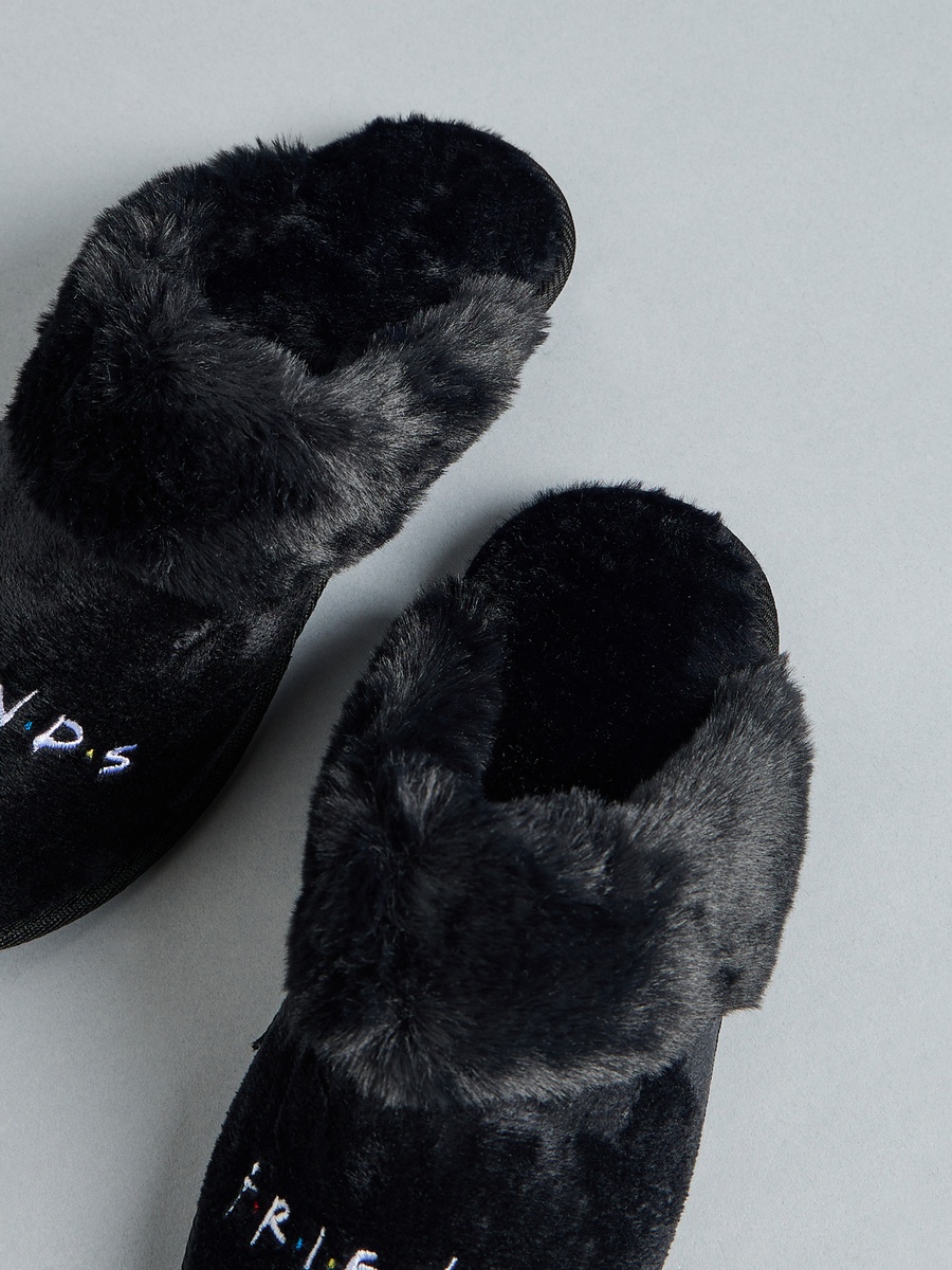 Friends Embroidered Plush Bedroom Mules