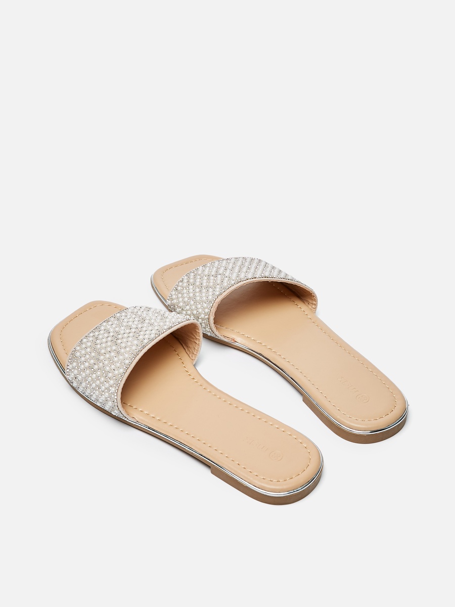 Pearl Embellished Slip-On Slide Sandals