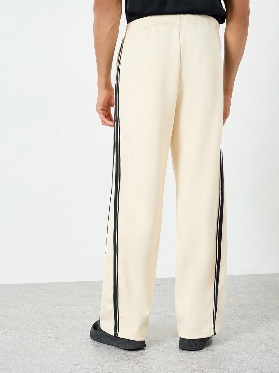 Men Cream Side Taping Striped Oversized Joggers