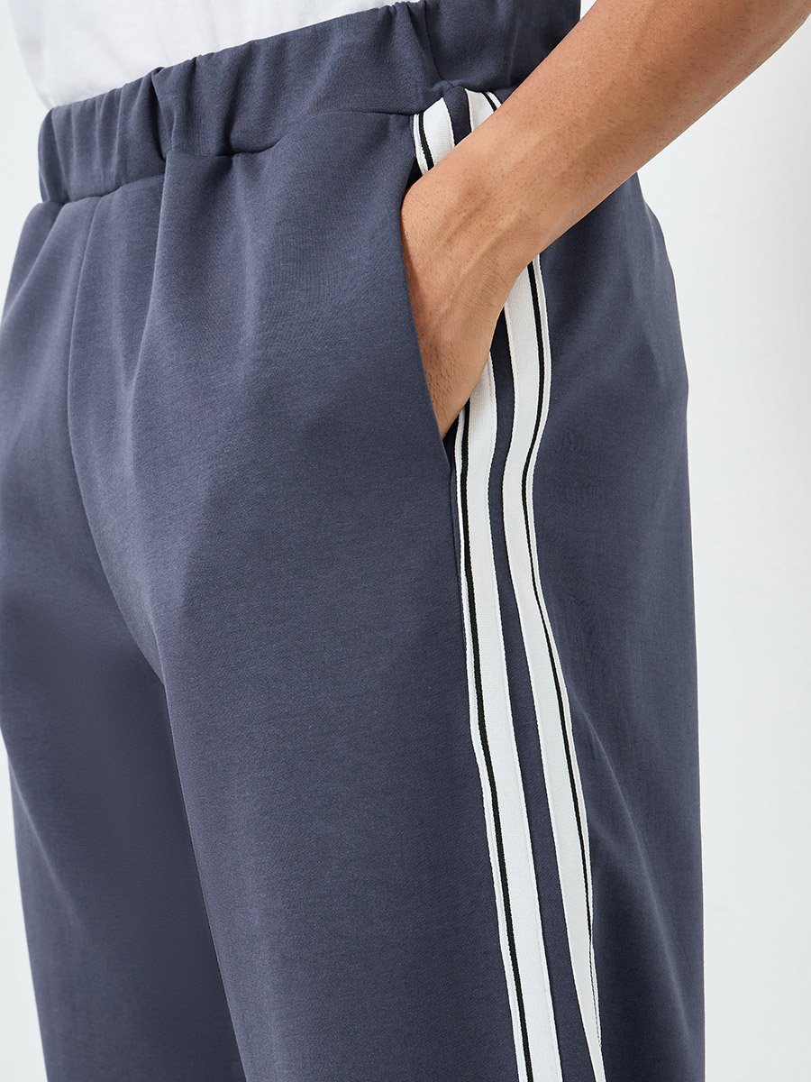 Men Navy Side Taping Striped Oversized Joggers
