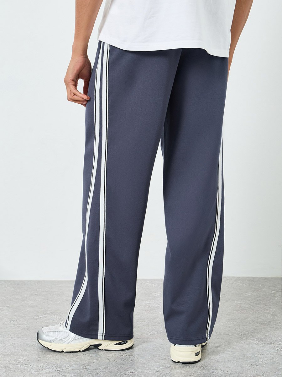 Men Navy Side Taping Striped Oversized Joggers