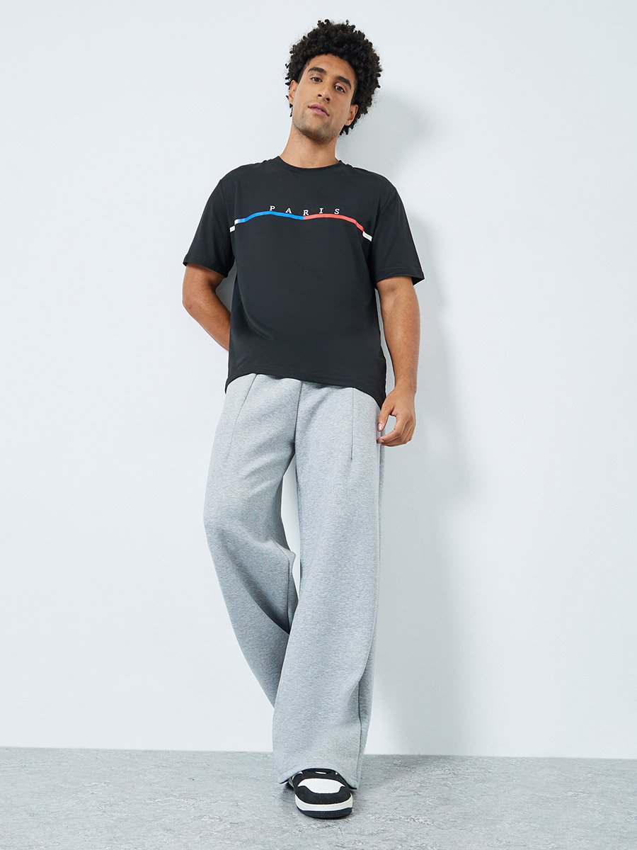 Men Wide Leg Joggers with Back Pocket Detail