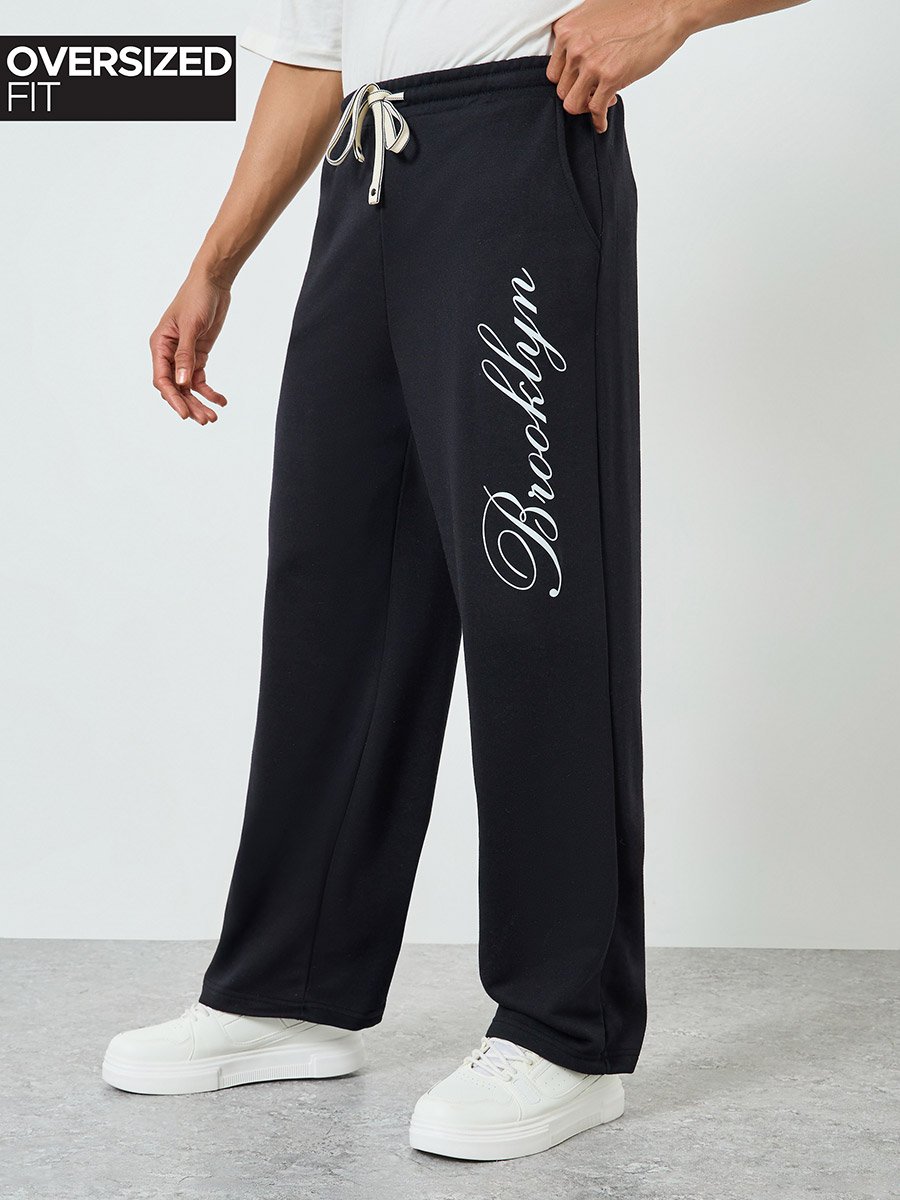 Men Black Brooklyn Slogan Joggers