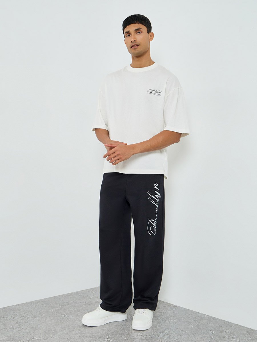 Men Black Brooklyn Slogan Joggers
