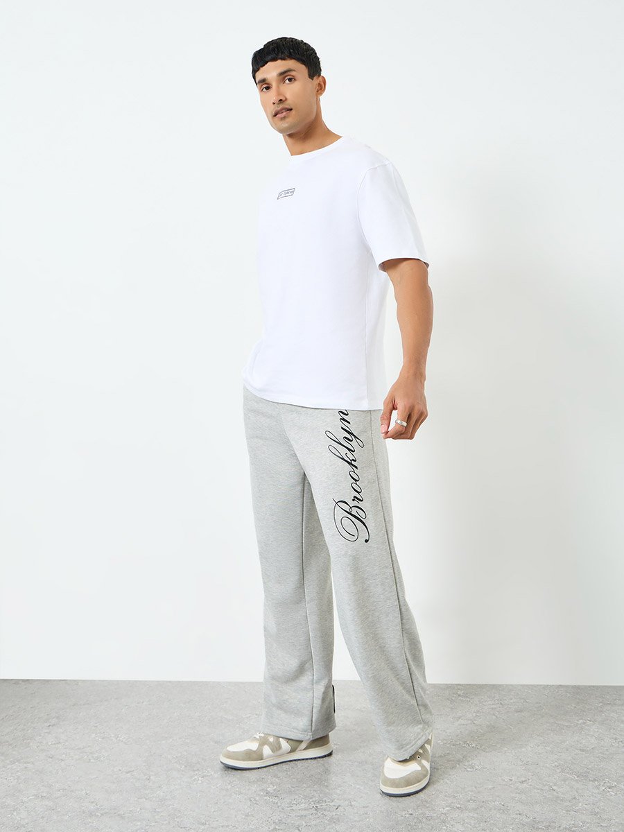 Men Grey Printed Oversized Joggers