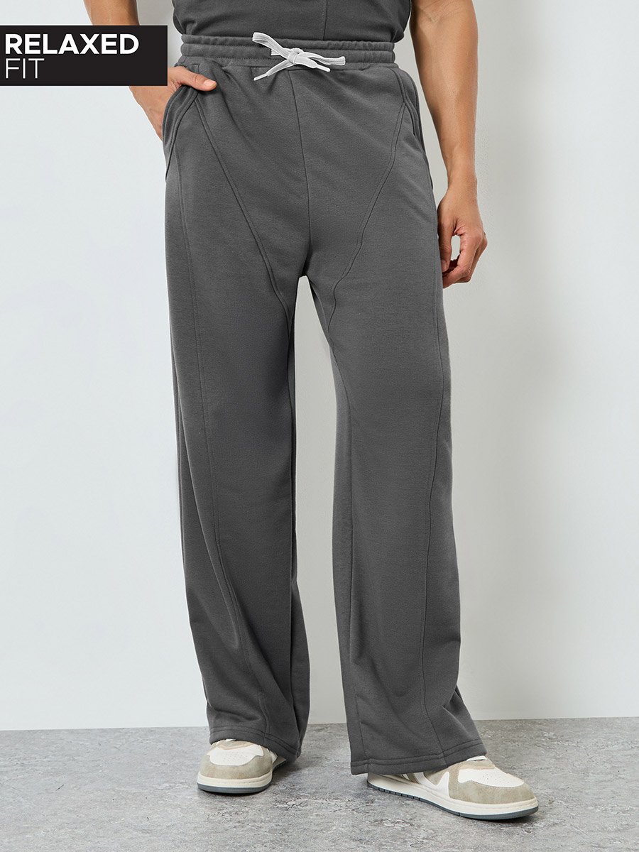 Men Grey Solid Relaxed Fit Joggers
