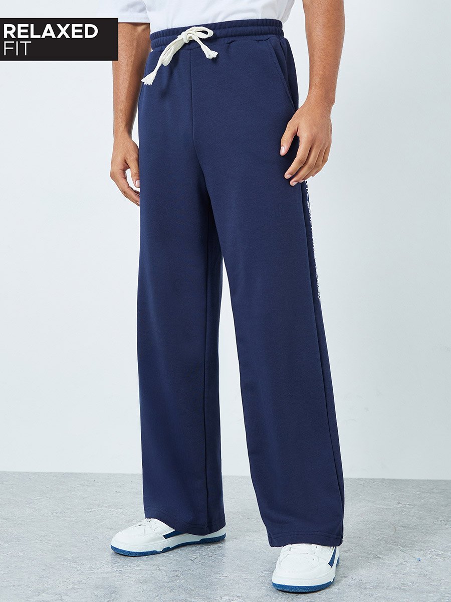 Men Navy Minimal Print Relaxed Fit Joggers