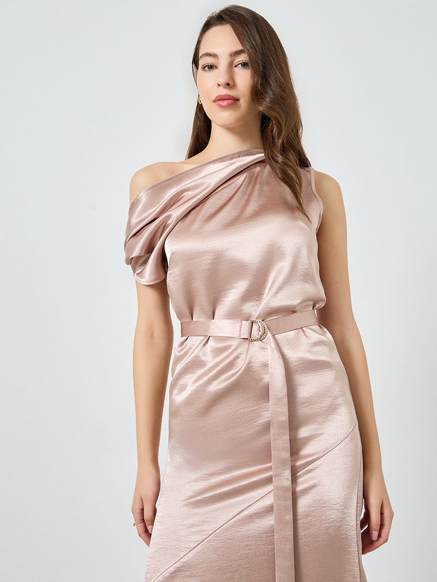 chinese dress ladies Elain Satin Off Shoulder Midi Dress main image 1