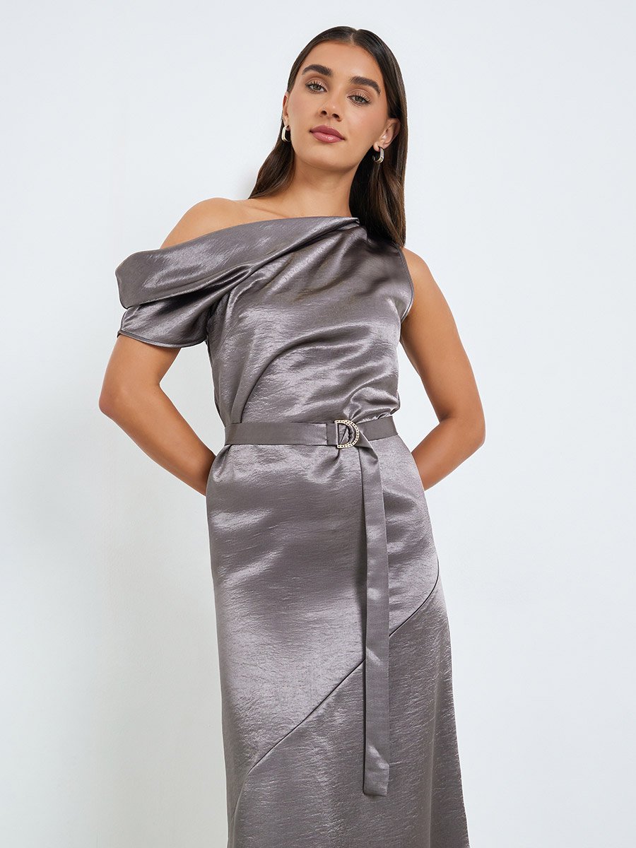 grey one sleeve dress Milo Dress