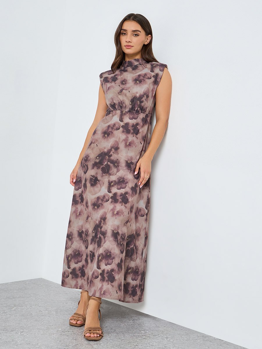 Women Floral Print Sleeveless Midi Dress