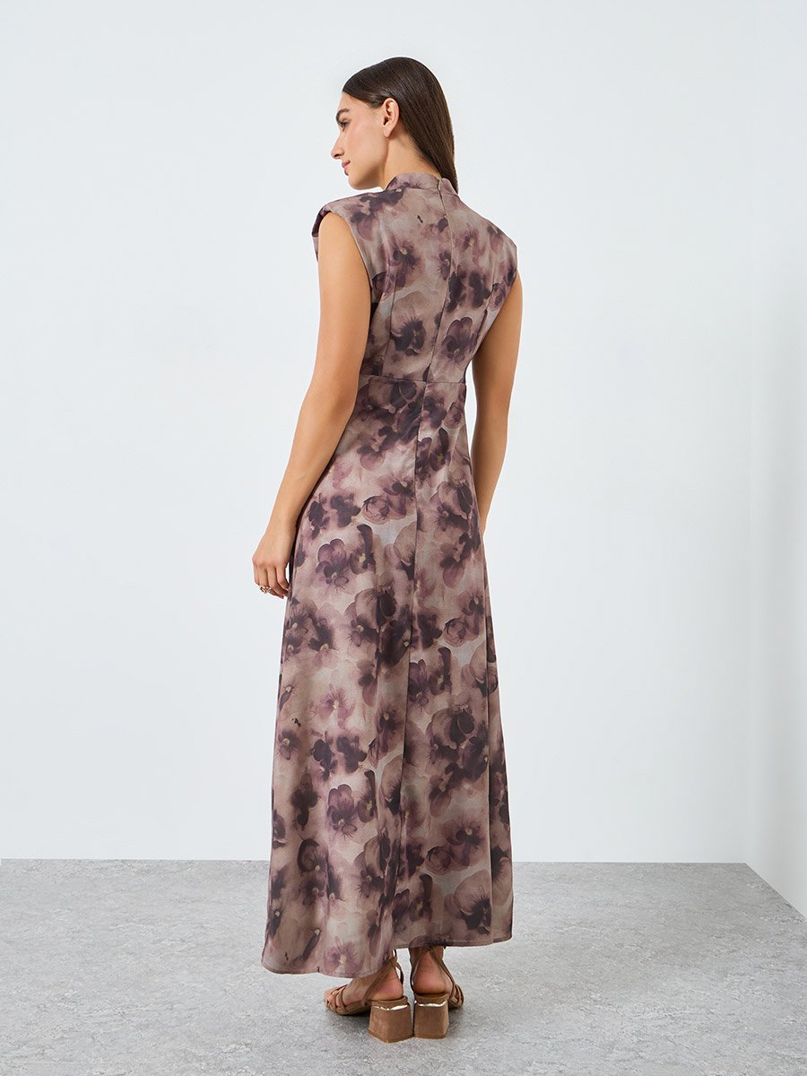 Women Floral Print Sleeveless Midi Dress