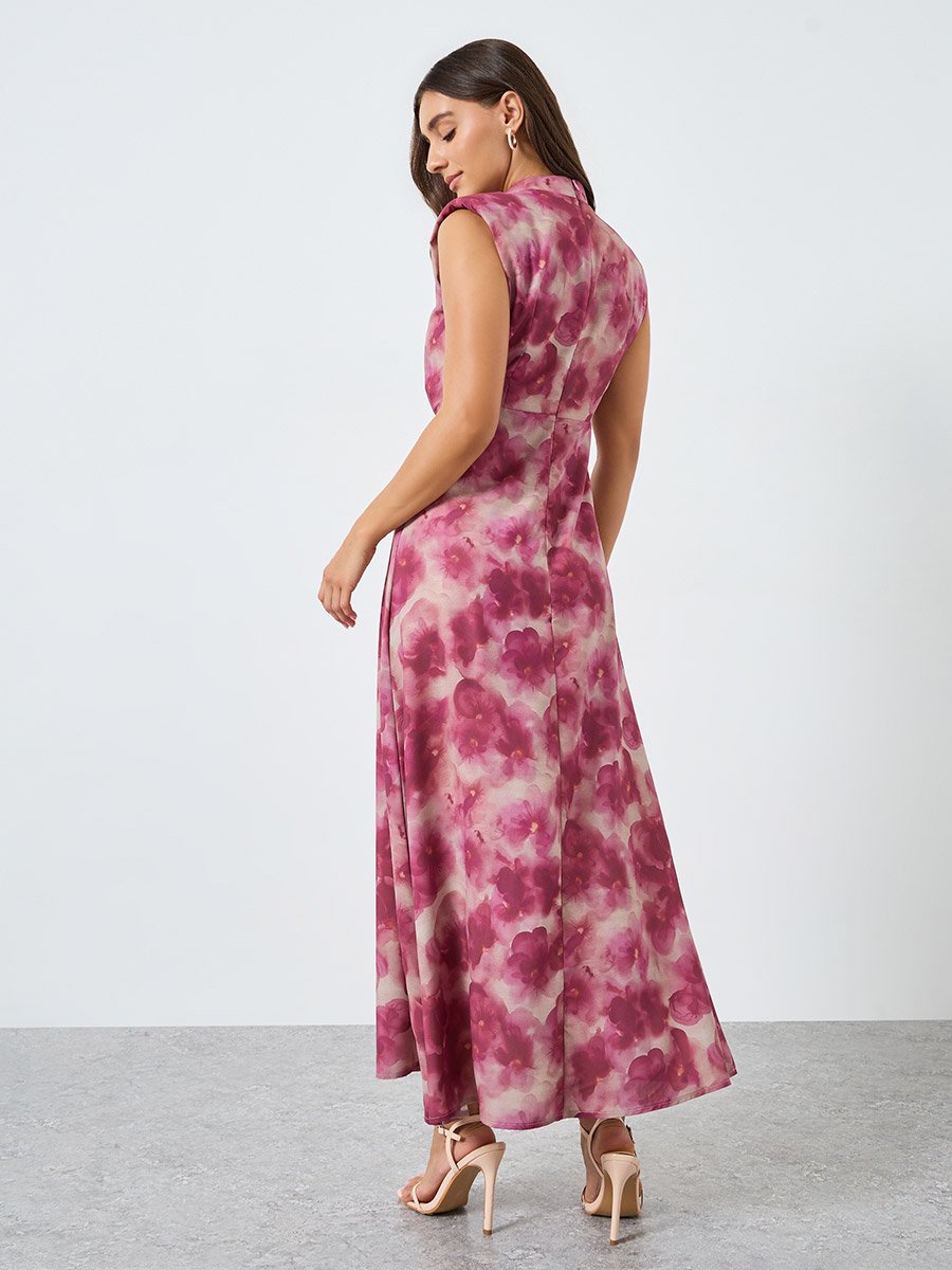 Women Floral Print Sleeveless Maxi Dress