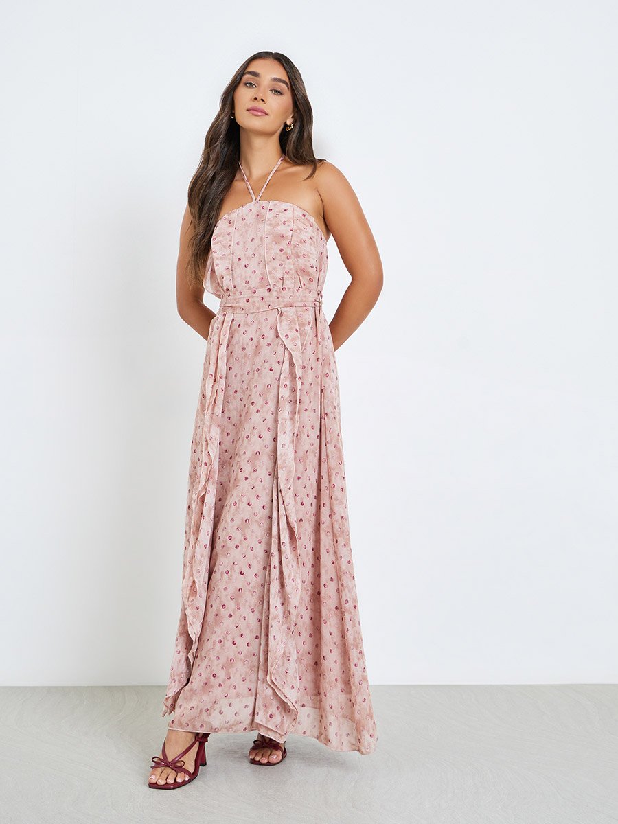 open lace back dress Wanda Pink and Red Polka Dot Pencil Dress main image 0