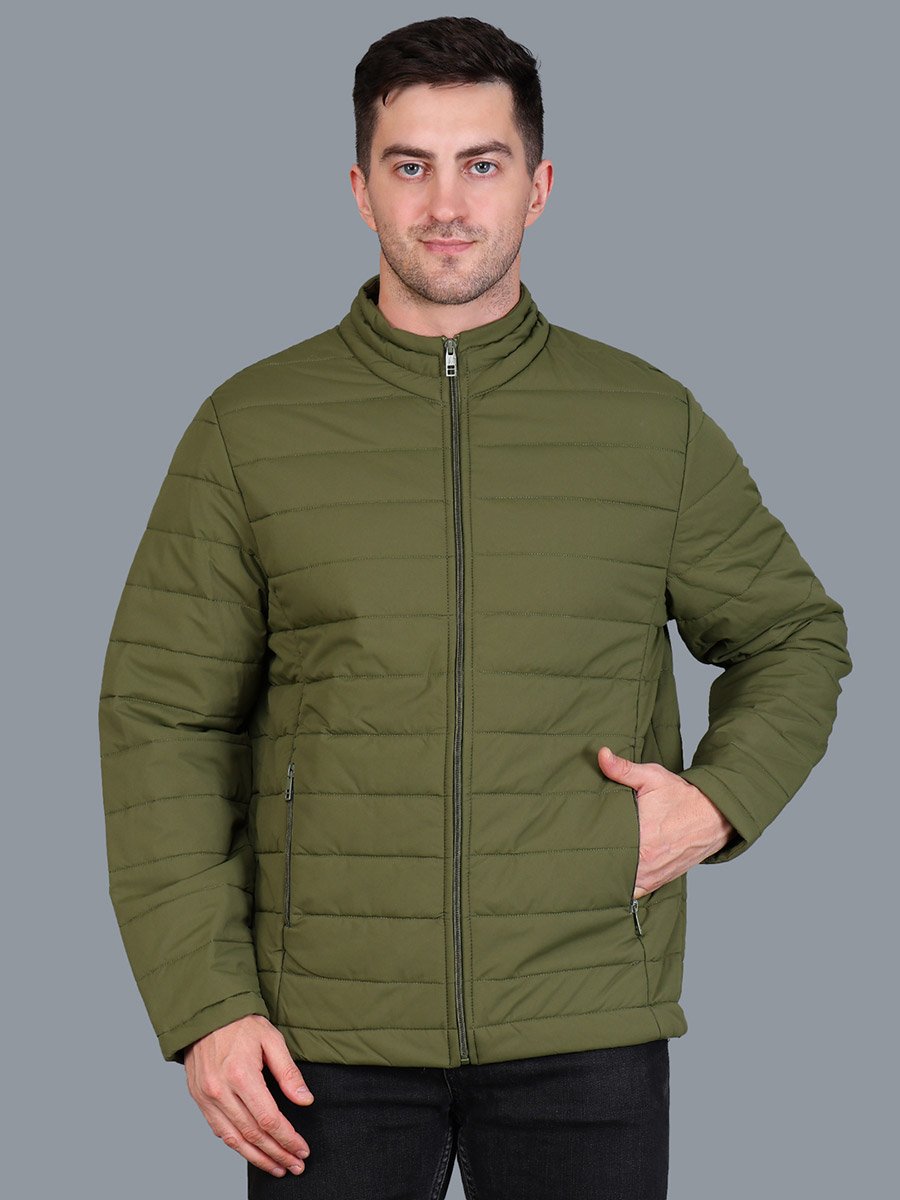Men Olive Green Padded Bomber Jacket