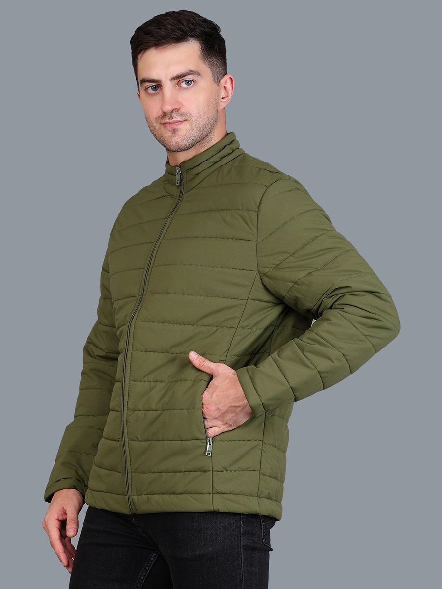 Men Olive Green Padded Bomber Jacket