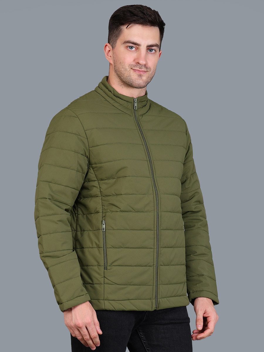 Men Olive Green Padded Bomber Jacket