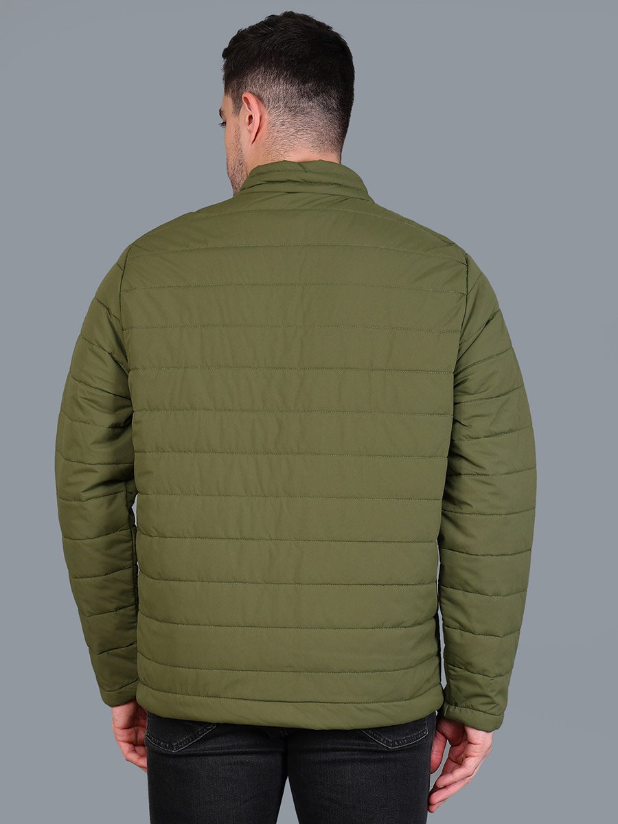 Men Olive Green Padded Bomber Jacket