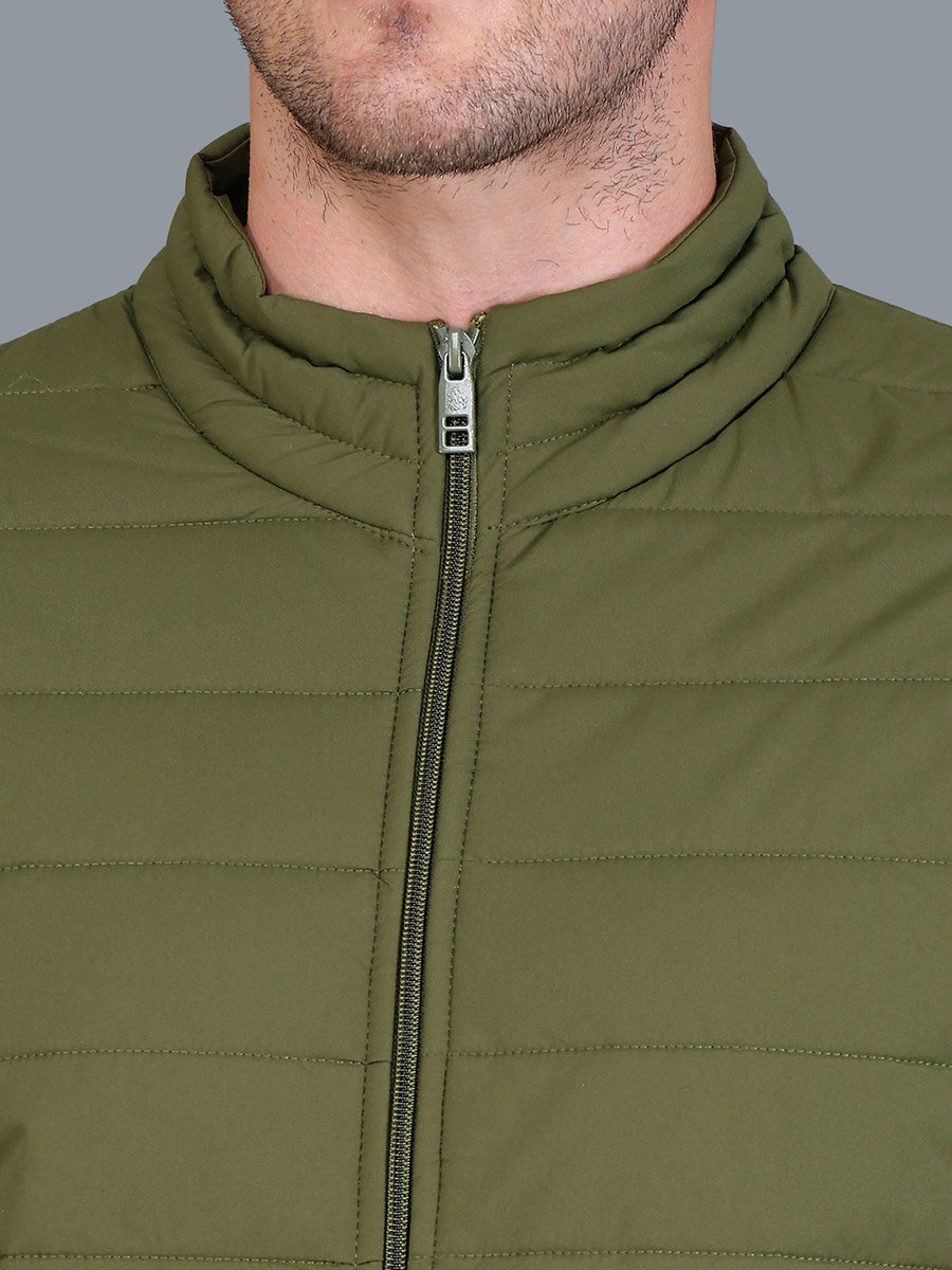 Men Olive Green Padded Bomber Jacket