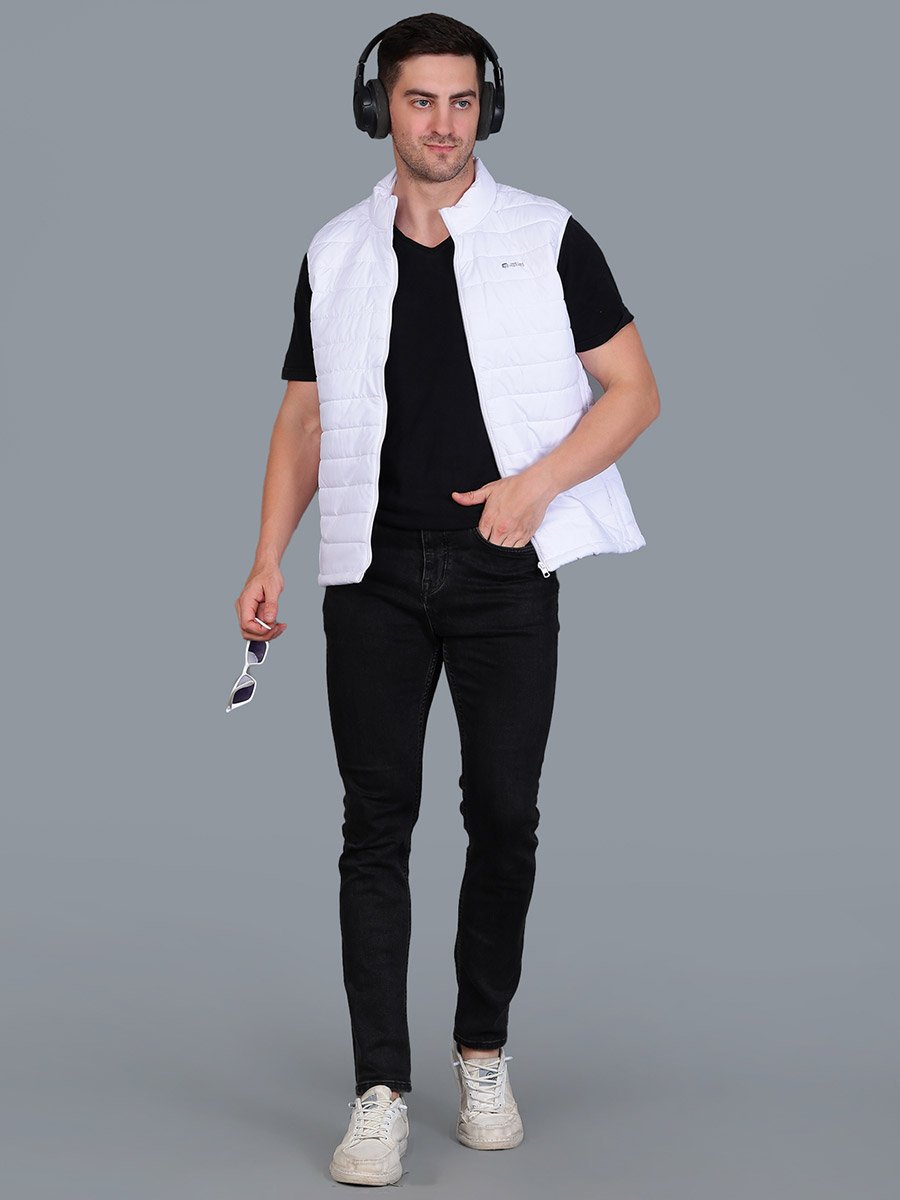Men White Padded Puffer Vest