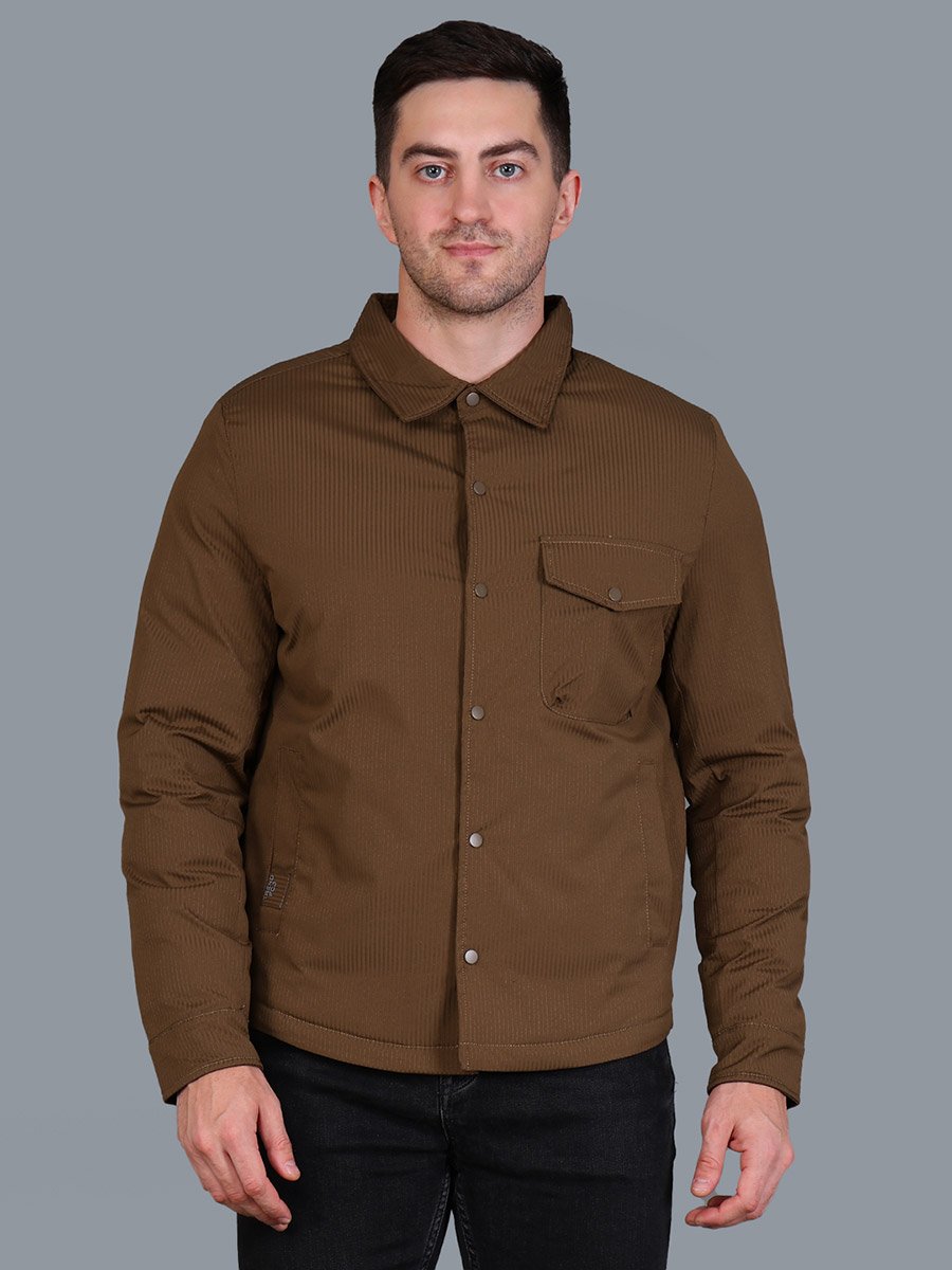 Men Brown Corduroy Button-Down Jacket