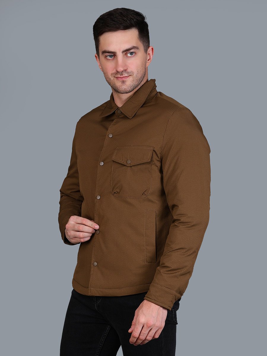 Men Brown Corduroy Button-Down Jacket