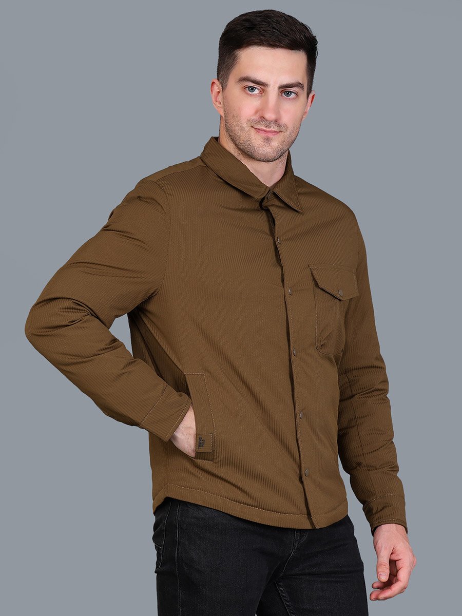 Men Brown Corduroy Button-Down Jacket