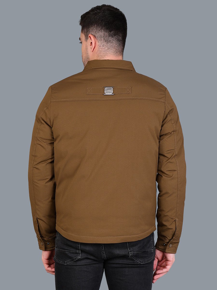 Men Brown Corduroy Button-Down Jacket
