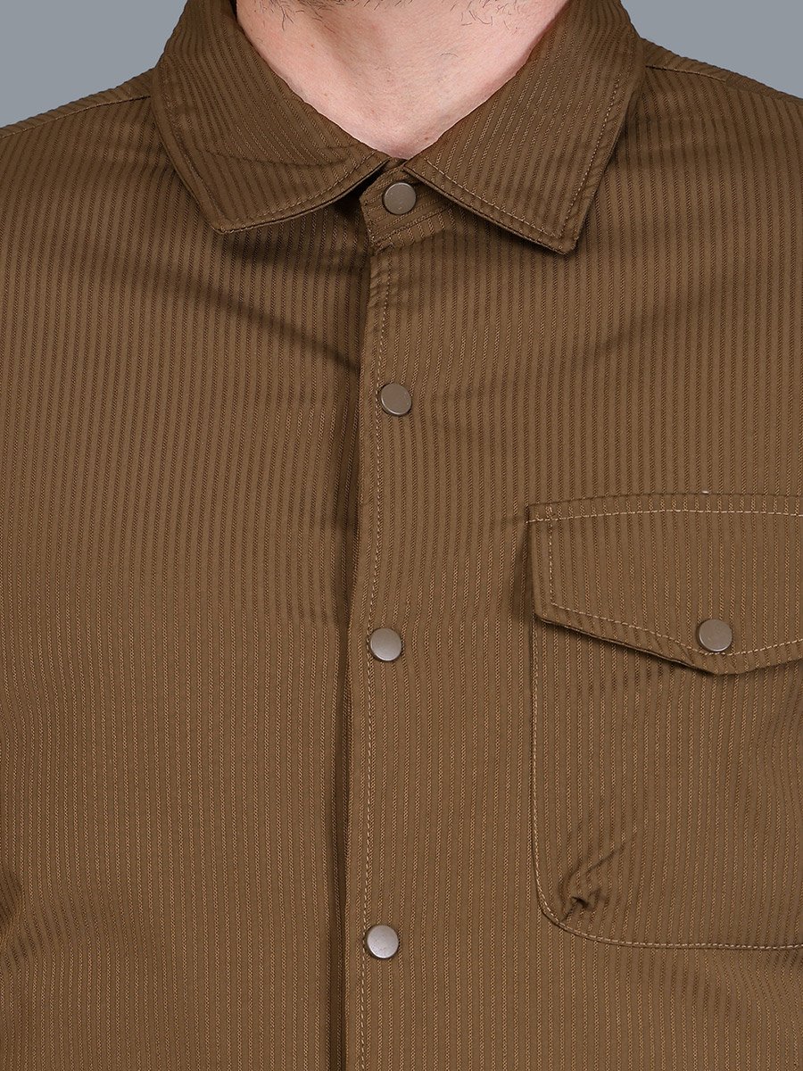 Men Brown Corduroy Button-Down Jacket