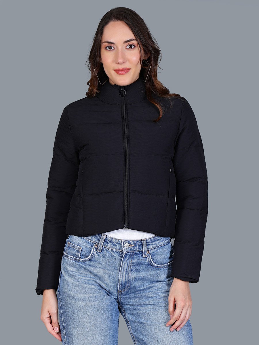 Women Black Quilted Crop Jacket