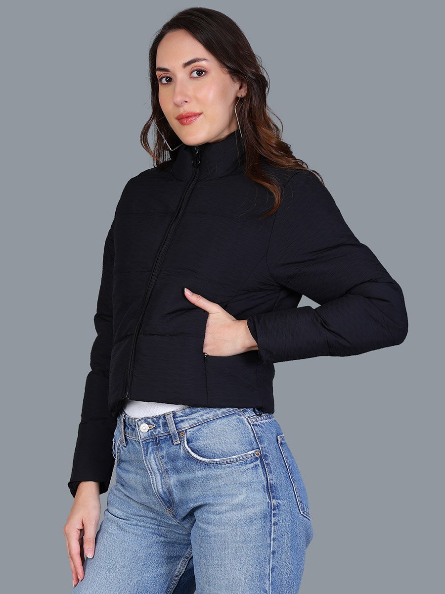 Women Black Quilted Crop Jacket