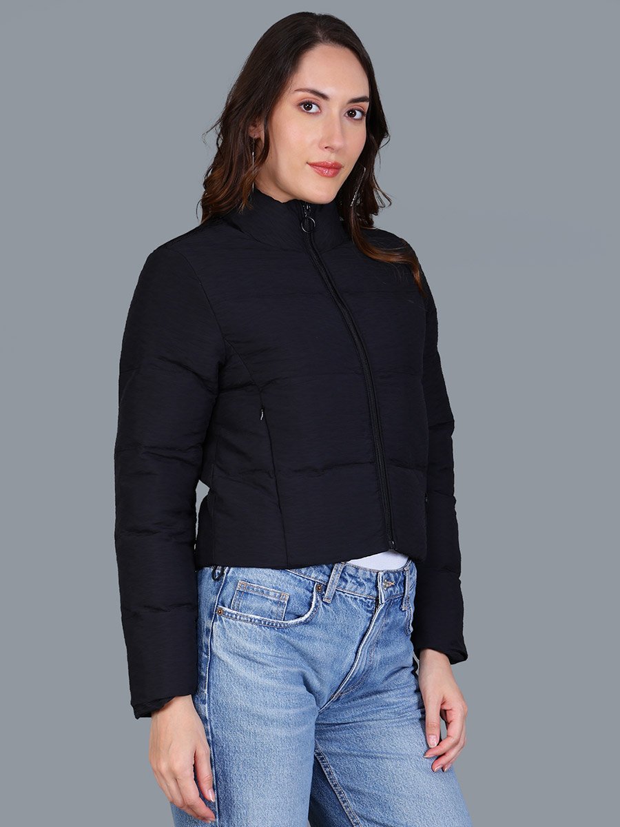Women Black Quilted Crop Jacket