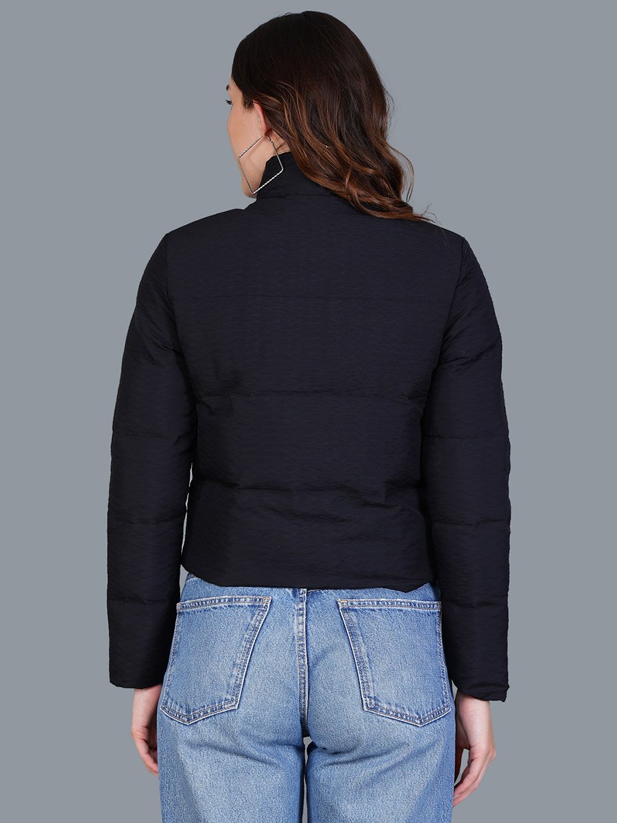 Women Black Quilted Crop Jacket