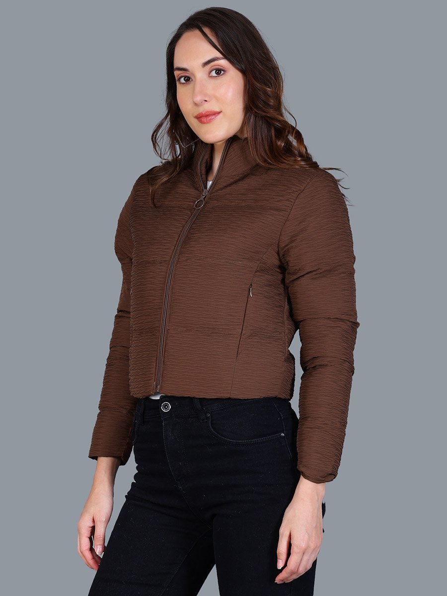 Women Brown Quilted Crop Jacket