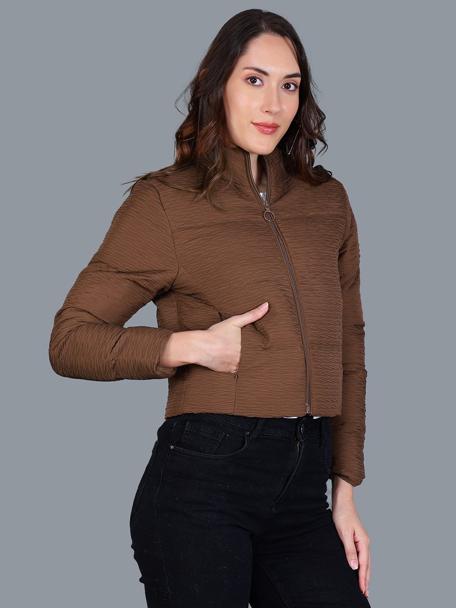 Women Brown Quilted Crop Jacket