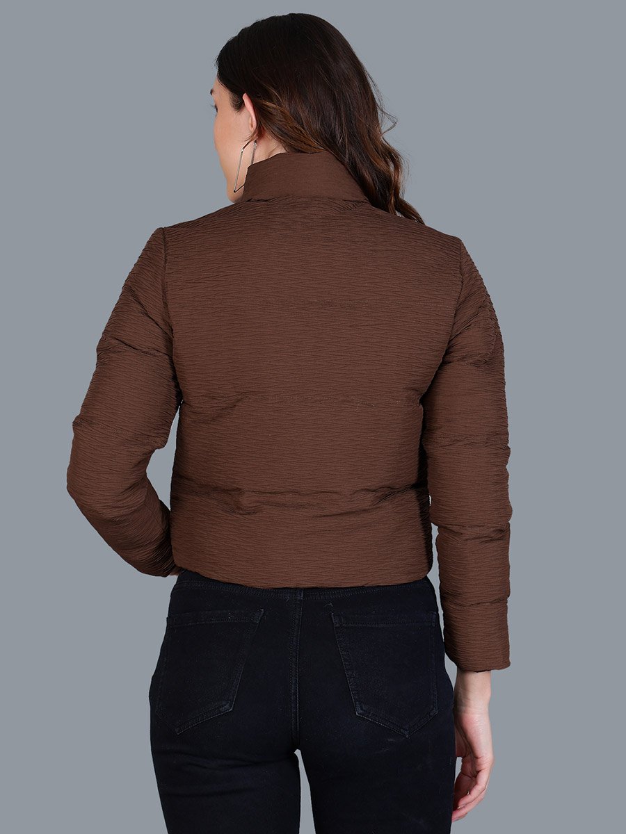 Women Brown Quilted Crop Jacket