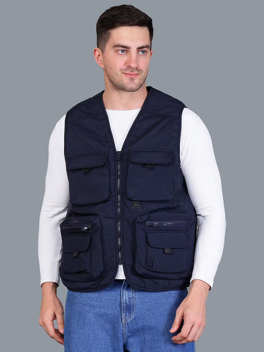 Men Navy Blue Utility Vest