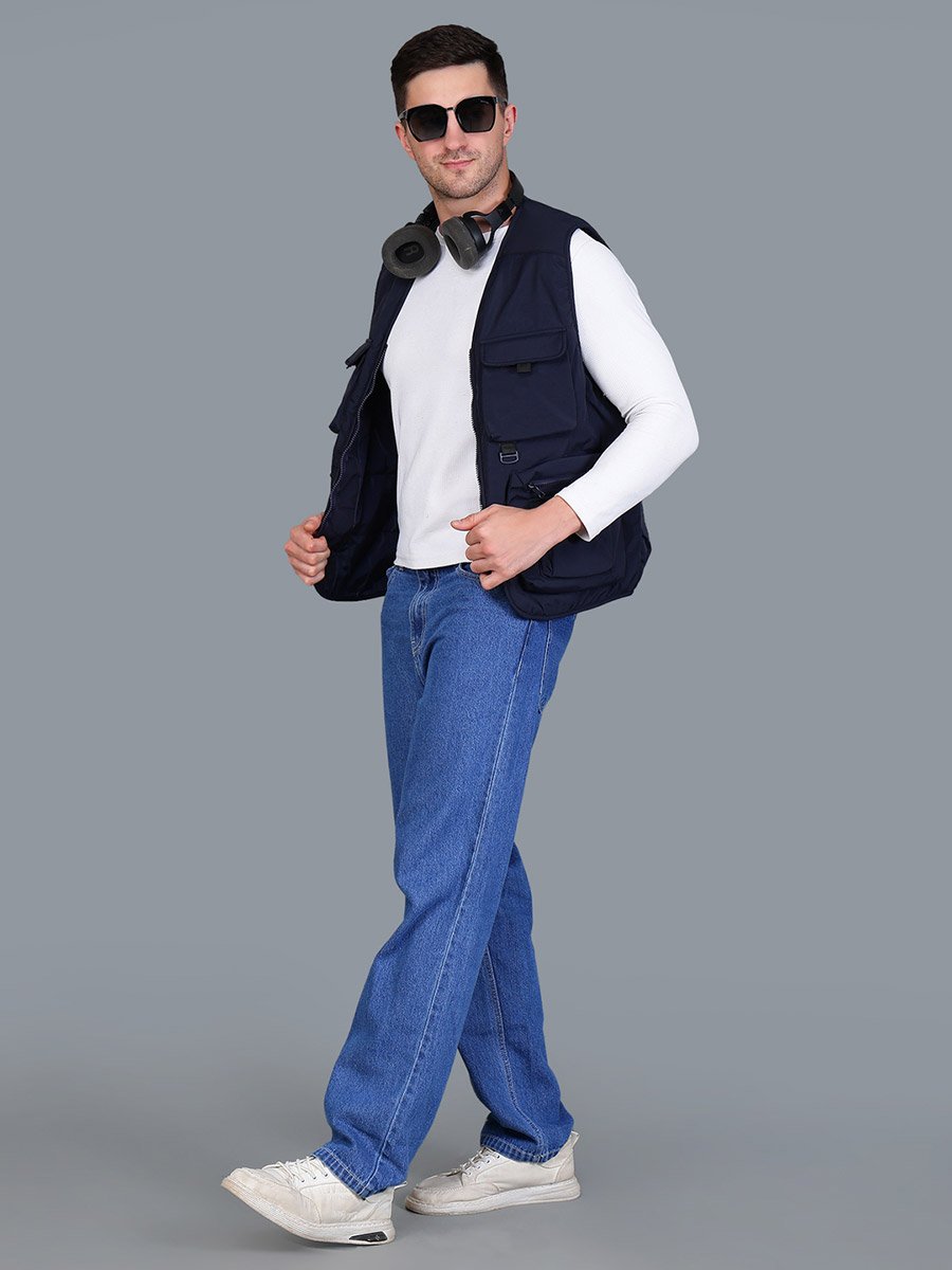 Men Navy Blue Utility Vest