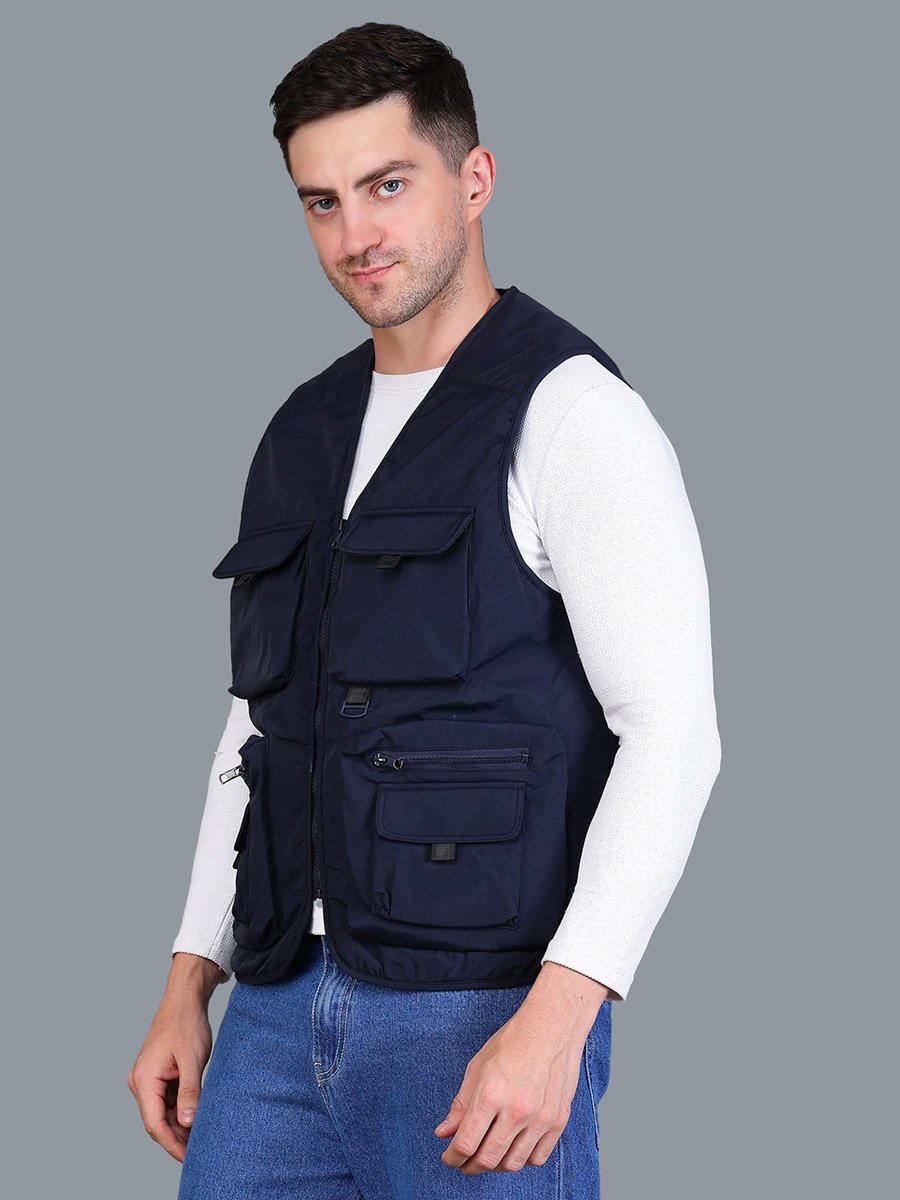 Men Navy Blue Utility Vest
