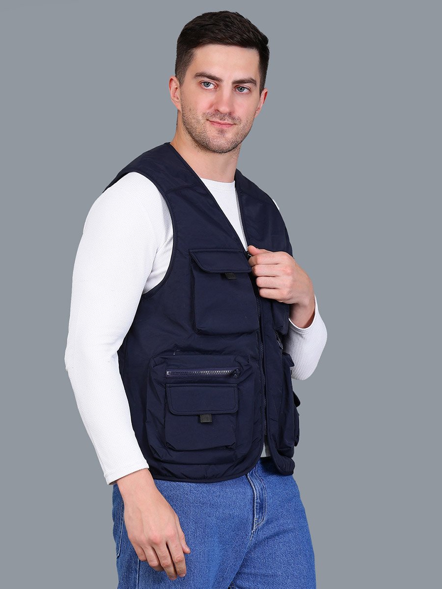 Men Navy Blue Utility Vest