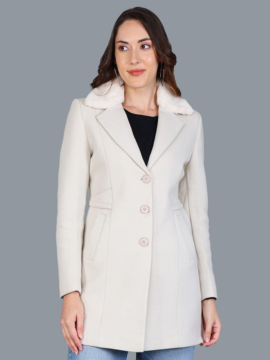 Women Beige Button-Up Longline Coat
