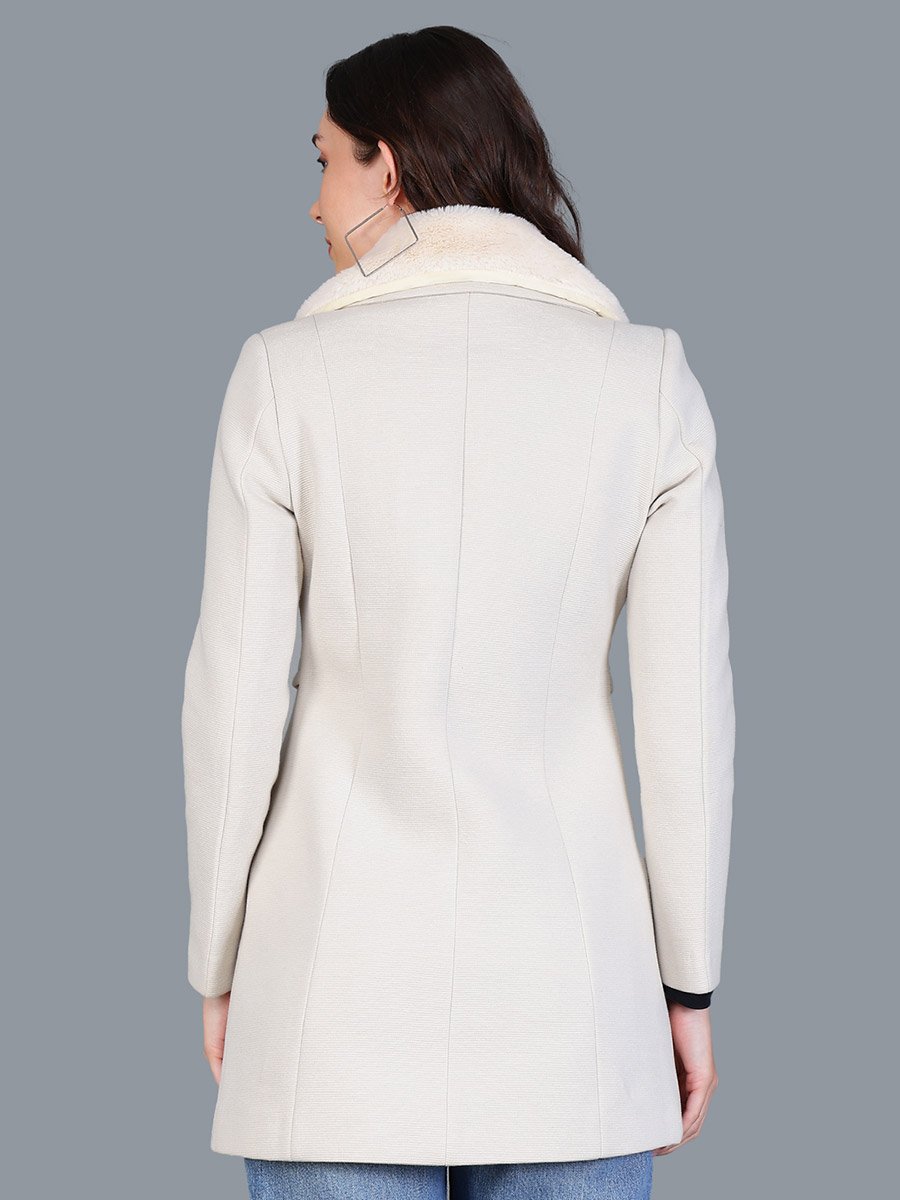 Women Beige Button-Up Longline Coat