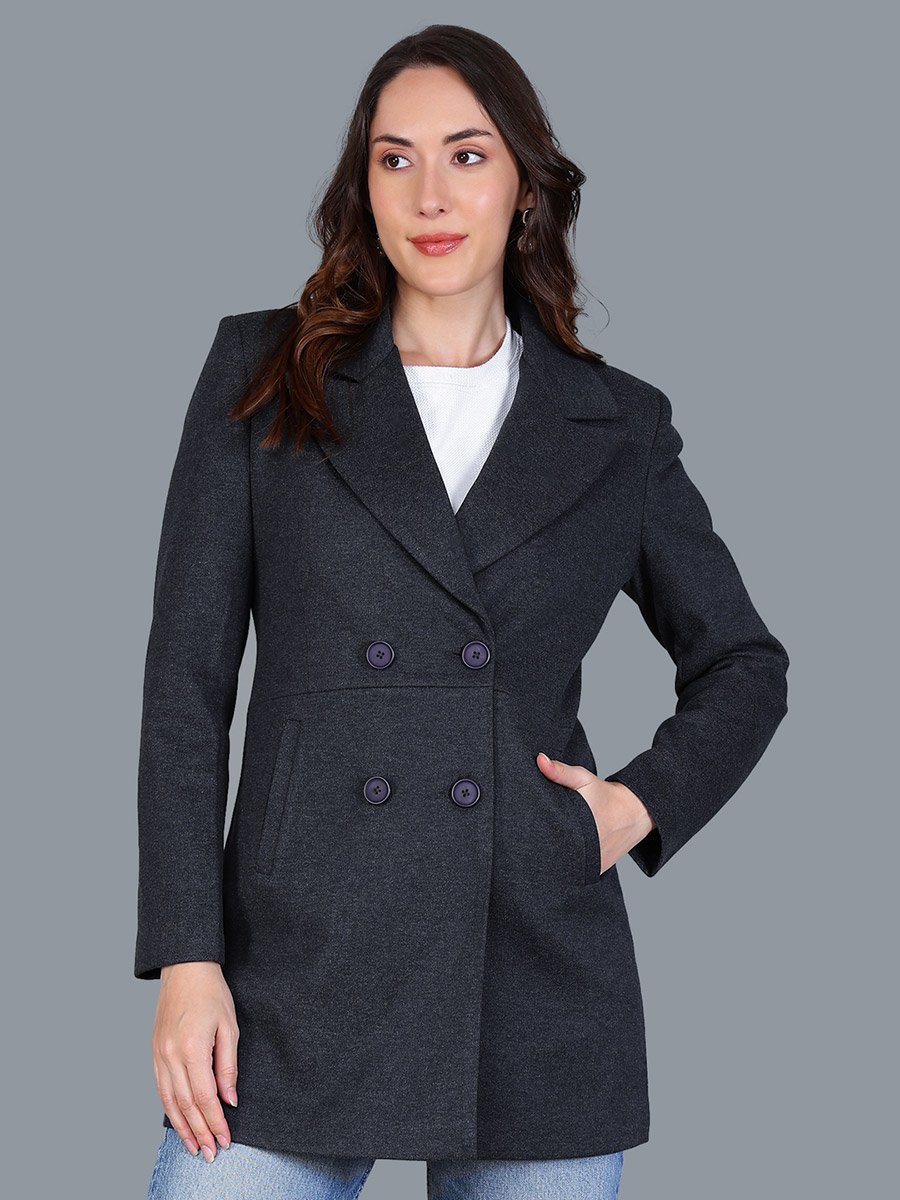Women Grey Button-Front Coat