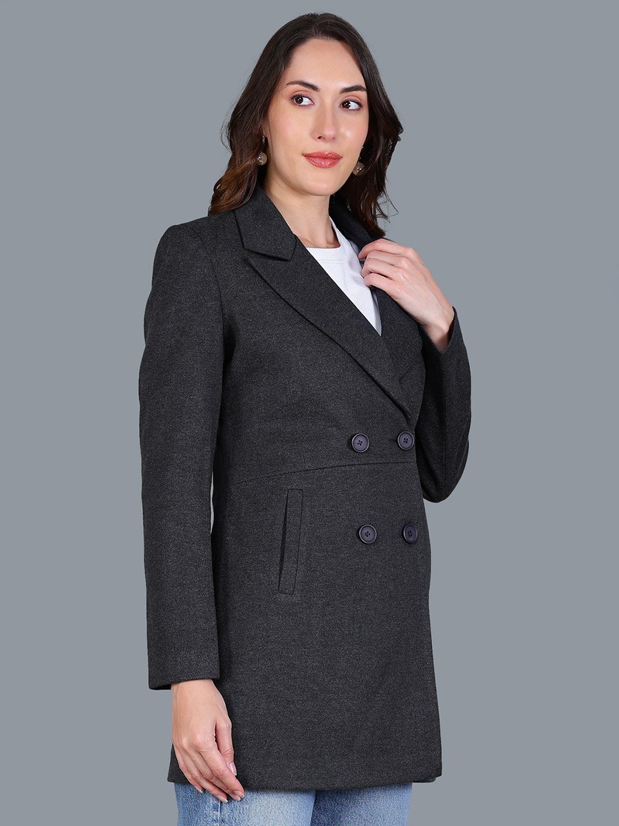 Women Grey Button-Front Coat