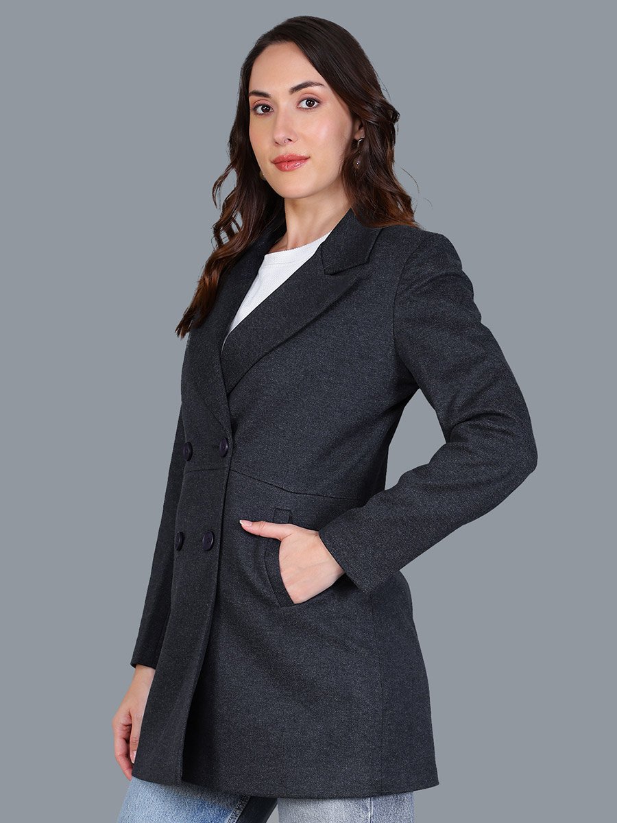 Women Grey Button-Front Coat