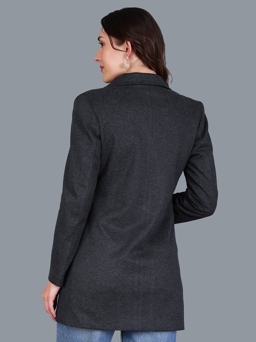 Women Grey Button-Front Coat