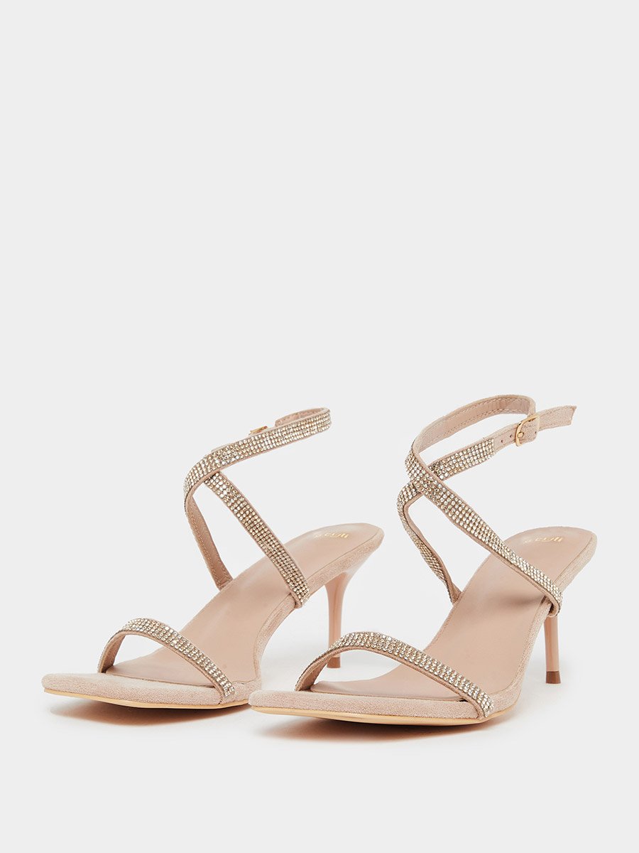 Women Beige Embellished Ankle Strap Sandals