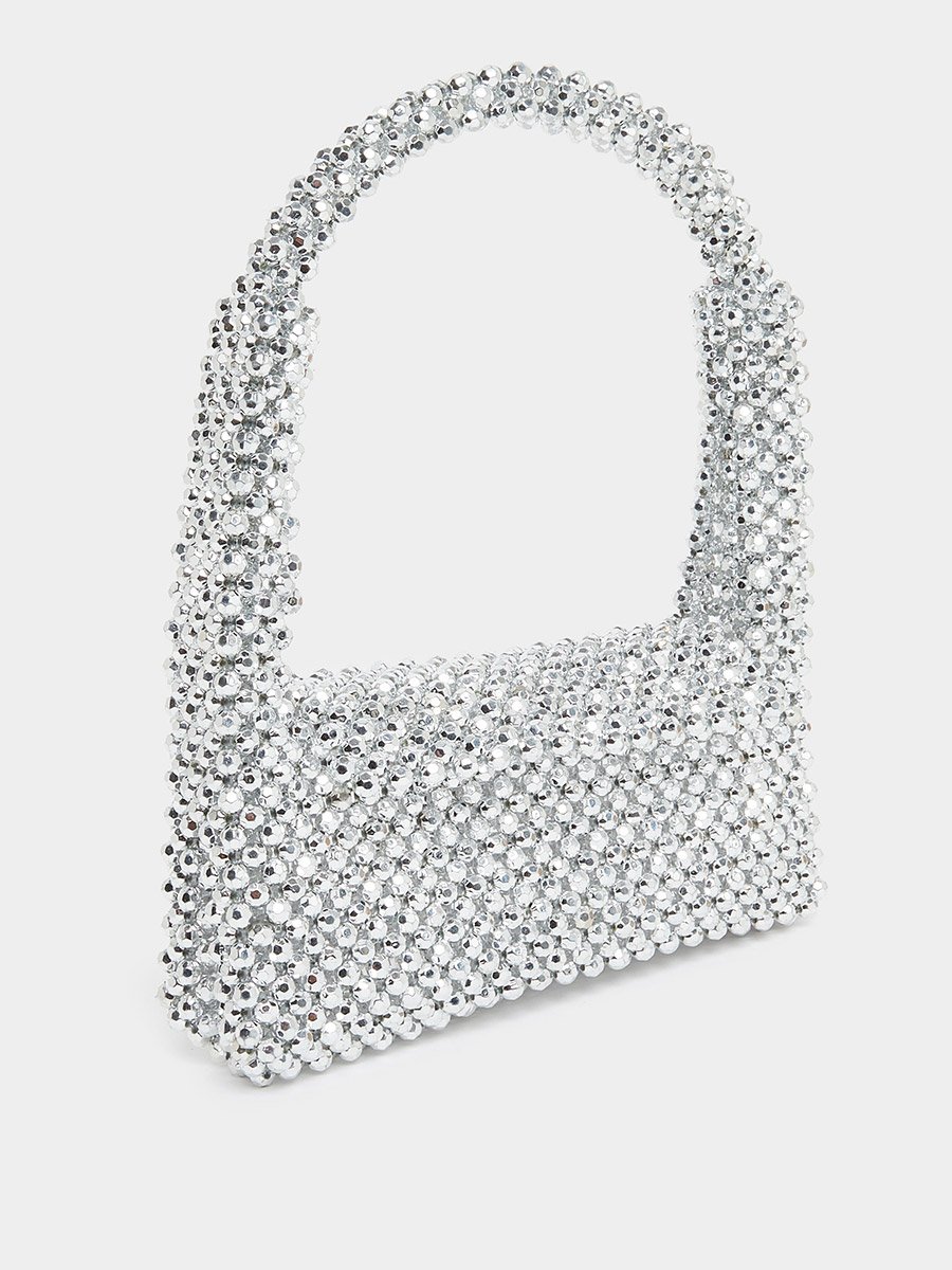 Silver Beaded Evening Handbag