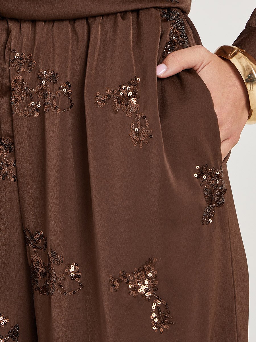 Women Brown Embellished Wide Leg Trousers